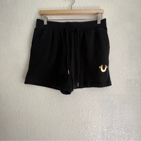True Religion Logo Sweat Short Gold Foil Logo Black Medium NWT - Picture 7 of 7